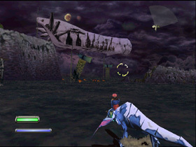 Shelcoof looms over the burning remains of Elpis in search of its prey.