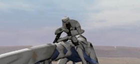 The Sky Rider grasps his wound in pain.