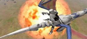 The Blue Dragon and the Sky Rider narrowly avoid a fireball.