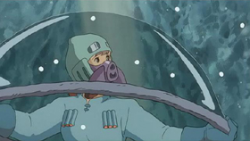 Nausicaa lifts an ohmu shell.