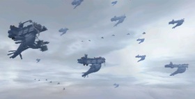 The Imperial fleet fills the sky.