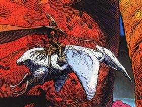 Arzach riding his pterodactyl in a panel from the first story.