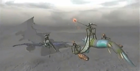 Mobo, the Wormrider leader, guides his baldor from the centre basket using a power stone.