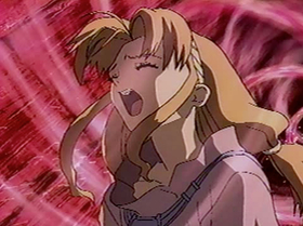 Alita screams as the Dark Dragon possesses her.