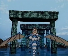 Kyle and Blau fly through some familiar archways.