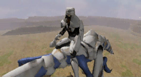 The Sky Rider looks to the nearest human...