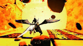 The blue dragon dodges a fireball.