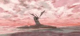 A dragon flies towards an as yet unseen Tower.