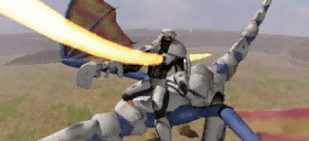 A laser goes straight through his heart.