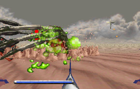 A sandworm spews green slime