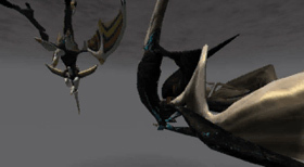 The two dragons battle in the sky.