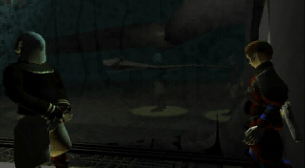 Panzer Dragoon Saga Cutscene Screenshot: Edge Meets with Craymen